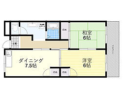 ハチブセ高槻 2DKの間取図画像