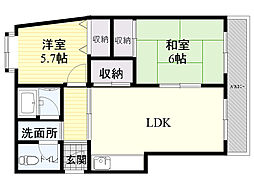 プリティーハウス 2LDKの間取図画像
