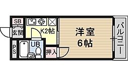 スカイブルー 1Kの間取図画像