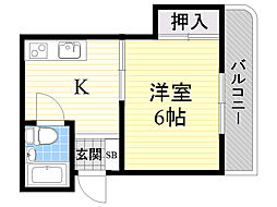 ラインハイム 1Kの間取図画像