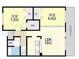 AuroraCourt南摂津 2LDKの間取図画像