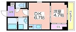 GARDENIA天王寺南 4階1DKの間取り
