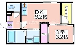 ハーモニーテラス住吉II 2階1DKの間取り