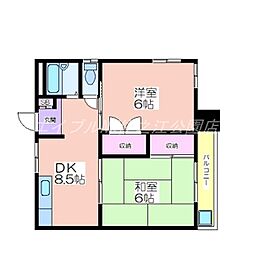 コーポ澄 6階2DKの間取り