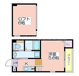 ハーモニーテラス安立II 2階1Kの間取り
