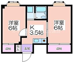 シャトーペトリュス 1階2Kの間取り
