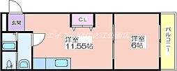 帝塚山コーポラス 1LDKの間取図画像