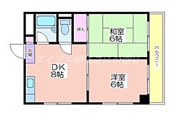 ウィステリア北島2号館 2DKの間取図画像