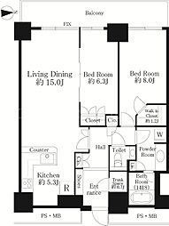 WComfortTowersWEST 2LDKの間取図画像