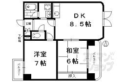 JR東海道・山陽本線 西大路駅 徒歩23分の賃貸マンション 5階2DKの間取り
