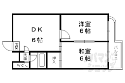 京阪宇治線 観月橋駅 徒歩7分の賃貸マンション 3階2DKの間取り