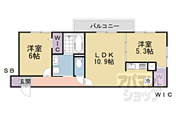 JR奈良線 稲荷駅 徒歩3分の賃貸アパート 2階2LDKの間取り