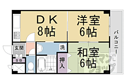 京都地下鉄東西線 石田駅 徒歩2分の賃貸マンション 2階2DKの間取り