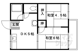 京都地下鉄東西線 石田駅 徒歩13分の賃貸アパート 2階2Kの間取り