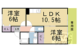 JR湖西線 比叡山坂本駅 徒歩10分の賃貸アパート 1階2LDKの間取り