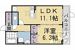 京阪本線 中書島駅 4kmの賃貸アパート 1階1LDKの間取り