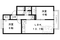 JR東海道・山陽本線 向日町駅 3.1kmの賃貸アパート 2階2LDKの間取り