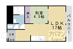 山科ハイツ 244 2階1LDKの間取り