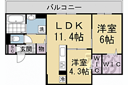 JR東海道・山陽本線 西大路駅 徒歩19分の賃貸アパート 3階2LDKの間取り