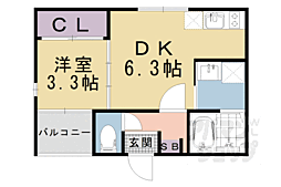 デルソーレ山科 3階1DKの間取り