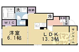 京阪石山坂本線 唐橋前駅 徒歩15分の賃貸アパート 1階1LDKの間取り