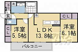 JR東海道・山陽本線 京都駅 徒歩12分の賃貸アパート 2階2LDKの間取り
