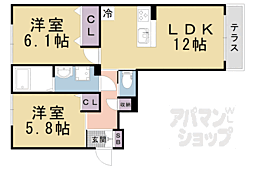 ＶＩＬＬＡ　ＥＡＳＴ 1階2LDKの間取り