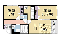 京阪石山坂本線 石山寺駅 3.5kmの賃貸アパート 2階2LDKの間取り