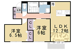 京阪石山坂本線 松ノ馬場駅 徒歩3分の賃貸アパート 1階2LDKの間取り