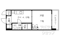 京都市営烏丸線 竹田駅 徒歩2分の賃貸マンション 3階1DKの間取り