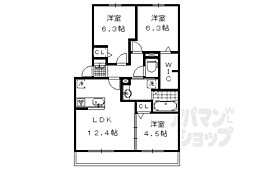 京阪本線 中書島駅 3.2kmの賃貸アパート 1階3LDKの間取り