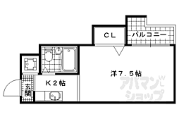 京阪京津線 四宮駅 徒歩6分の賃貸マンション 2階1Kの間取り
