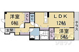 JR東海道・山陽本線 向日町駅 徒歩28分の賃貸アパート 1階2LDKの間取り