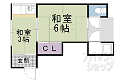 岡町荘 1Kの間取図画像