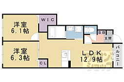 JR東海道・山陽本線 石山駅 徒歩23分の賃貸アパート 1階2LDKの間取り
