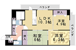 サン・ユーII 8階3LDKの間取り