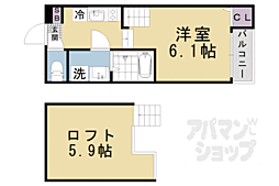 ハーモニーテラス椥辻中在家町 2階1Kの間取り