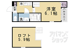 ハーモニーテラス椥辻中在家町 2階1Kの間取り