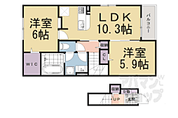 JR湖西線 堅田駅 徒歩11分の賃貸アパート 2階2LDKの間取り