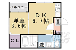 デルソーレ山科 1階1DKの間取り