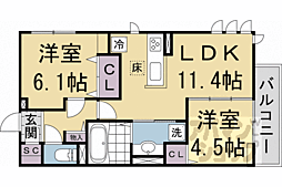 京阪本線 丹波橋駅 徒歩30分の賃貸アパート 2階2LDKの間取り