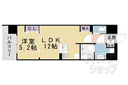 京都市営烏丸線 烏丸御池駅 徒歩9分の賃貸マンション 9階1LDKの間取り