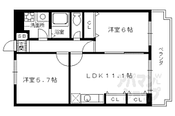 近鉄京都線 上鳥羽口駅 徒歩5分の賃貸マンション 2階2LDKの間取り