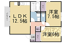 サンシャイン湖舟B棟 2LDKの間取図画像