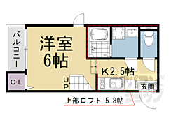 ハーモニーテラスアンソレイユ椥辻 1Kの間取図画像