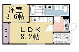 ラシュレ椥辻 1LDKの間取図画像