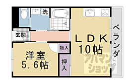山科市営住宅2棟東館 1LDKの間取図画像