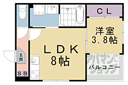 京都市山科区栗栖野打越町アパート 1LDKの間取図画像