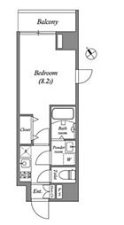 JR山手線 田端駅 徒歩10分の賃貸マンション 8階1Kの間取り