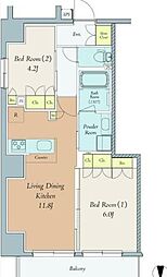 都電荒川線 西ヶ原四丁目駅 徒歩1分の賃貸マンション 2階2LDKの間取り